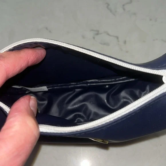 DIOR Navy and White Sateen Gold Medal Medallion Beauty Cosmetic Bag - Picture 7 of 11